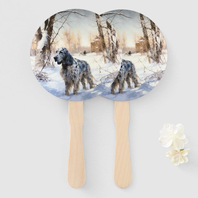English Setter Let It Snow Christmas Hand Fan (Front and Back)