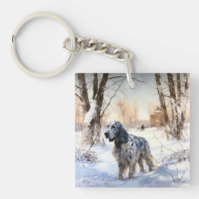 English Setter Let It Snow Christmas Key Ring (Front)