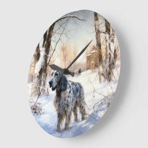 English Setter Let It Snow Christmas Large Clock