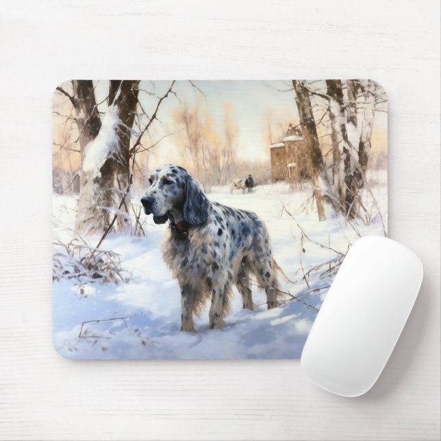 English Setter Let It Snow Christmas Mouse Mat (With Mouse)