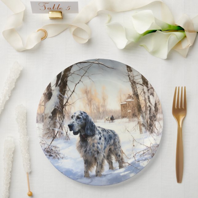 English Setter Let It Snow Christmas Paper Plate (Wedding)