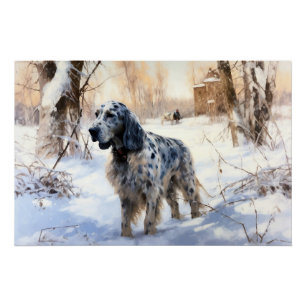 English Setter Let It Snow Christmas Poster