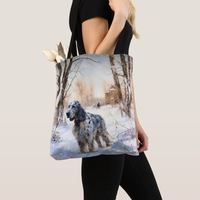 English Setter Let It Snow Christmas Tote Bag (Close Up)
