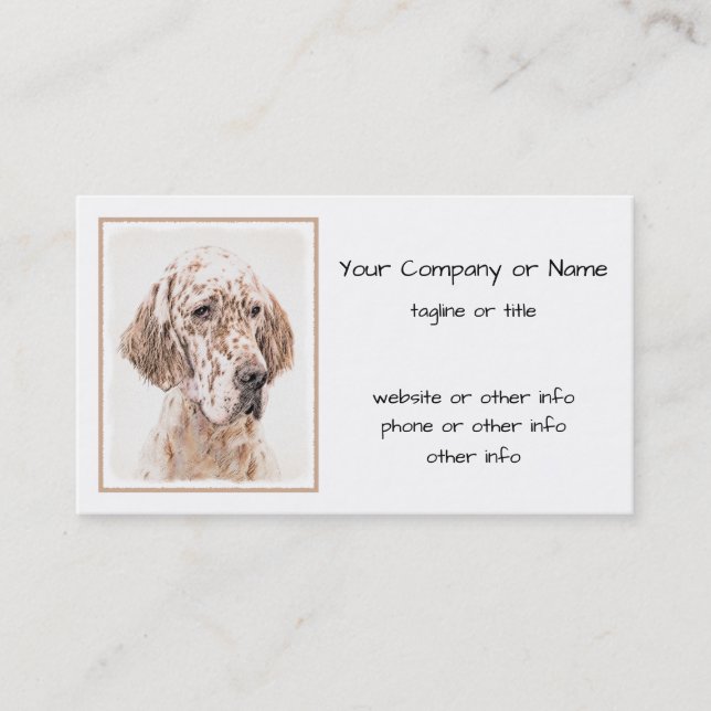 English Setter Orange Belton Painting Dog Art Business Card (Front)