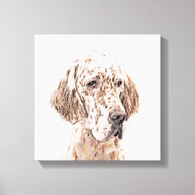 English Setter Orange Belton Painting Dog Art Canvas Print (Front)