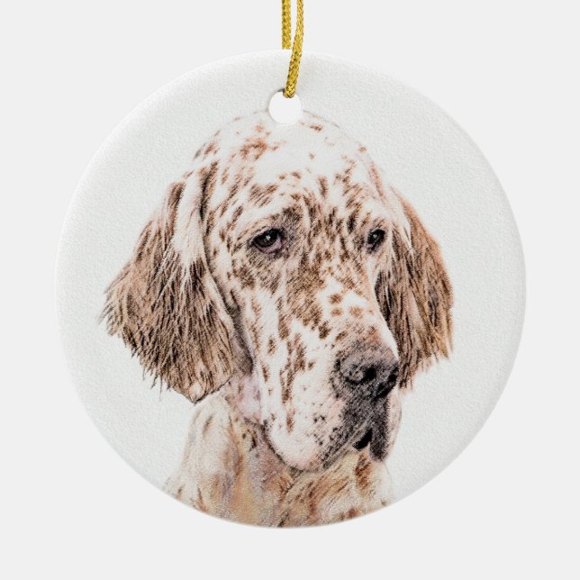 English Setter Orange Belton Painting Dog Art Ceramic Tree Decoration (Front)