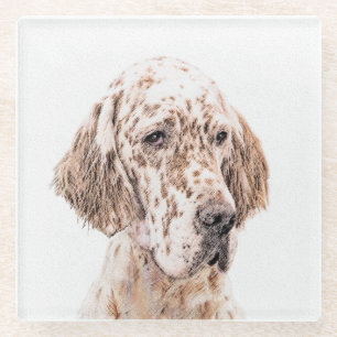 English Setter Orange Belton Painting Dog Art Glass Coaster