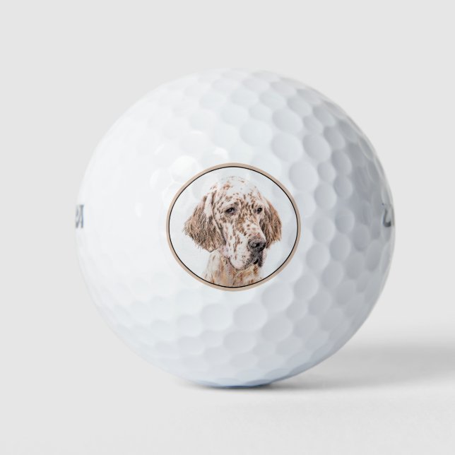 English Setter Orange Belton Painting Dog Art Golf Balls (Front)
