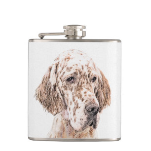 English Setter Orange Belton Painting Dog Art Hip Flask