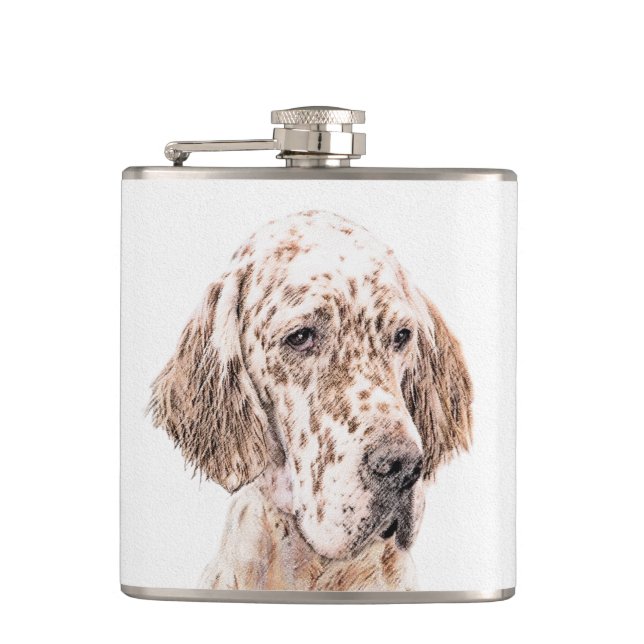 English Setter Orange Belton Painting Dog Art Hip Flask (Front)