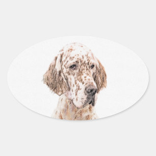 English Setter Orange Belton Painting Dog Art Oval Sticker