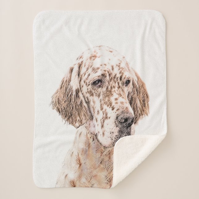 English Setter Orange Belton Painting Dog Art Sherpa Blanket (Front)