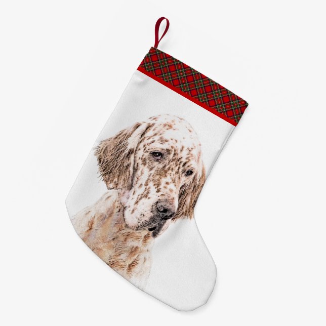 English Setter Orange Belton Painting Dog Art Small Christmas Stocking (Front (Hanging))