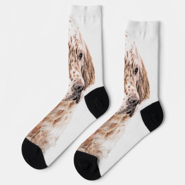 English Setter Orange Belton Painting Dog Art Socks (Left)