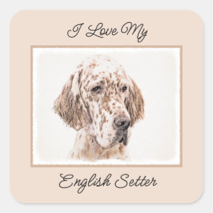 English Setter Orange Belton Painting Dog Art Square Sticker