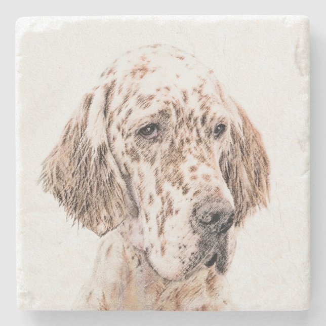 English Setter Orange Belton Painting Dog Art Stone Coaster (Front)