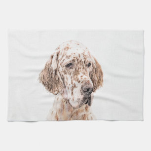 English Setter Orange Belton Painting Dog Art Tea Towel