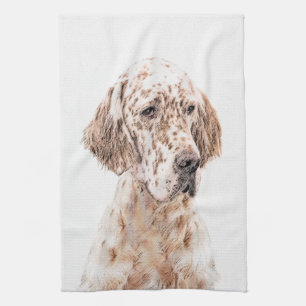 English Setter Orange Belton Painting Dog Art Tea Towel