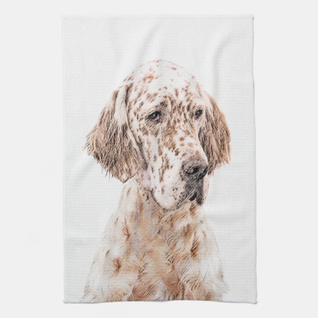 English Setter Orange Belton Painting Dog Art Tea Towel (Vertical)