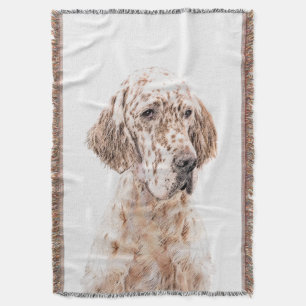 English Setter Orange Belton Painting Dog Art Throw Blanket