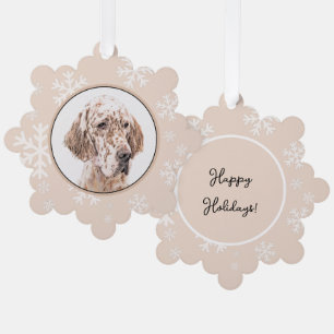 English Setter Orange Belton Painting Dog Art Tree Decoration Card