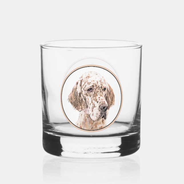 English Setter Orange Belton Painting Dog Art Whiskey Glass (Front)