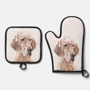 English Setter Orange Belton Painting Pet Dog Art Oven Mitt & Pot Holder Set