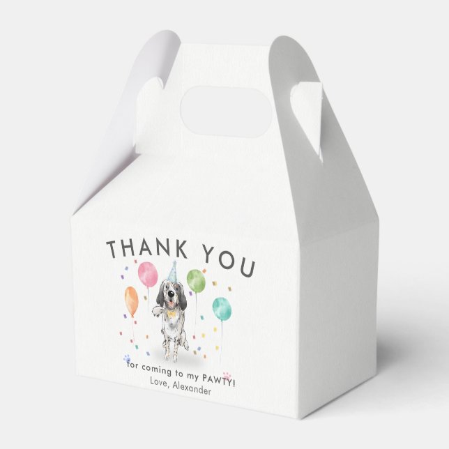 English Setter Pawty Puppy Dog Birthday Thank You  Favour Box (Front Side)