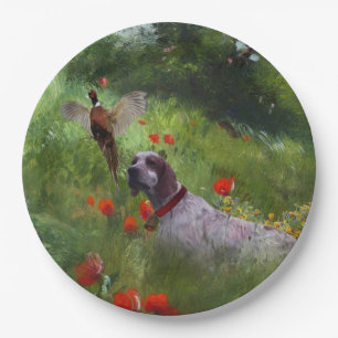 English Setter , Pheasant hunting Paper Plate