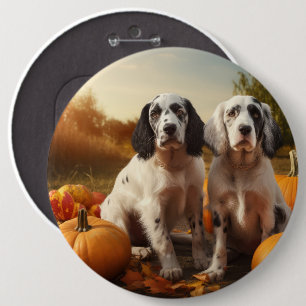 English Setter Puppy Autumn Delight Pumpkin 6 Cm Round Badge