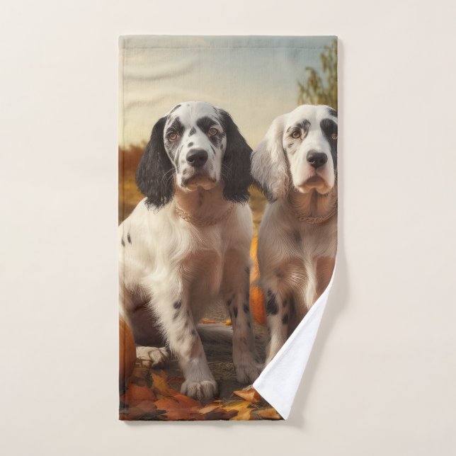 English Setter Puppy Autumn Delight Pumpkin  Bath Towel Set (Hand Towel)