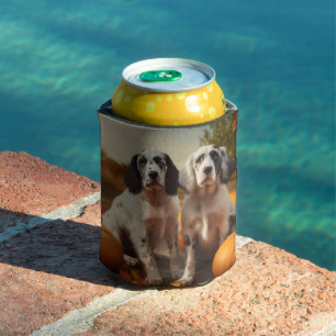 English Setter Puppy Autumn Delight Pumpkin Can Cooler