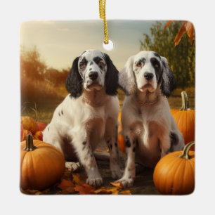 English Setter Puppy Autumn Delight Pumpkin  Ceramic Ornament