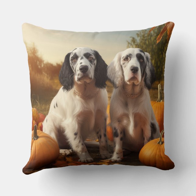 English Setter Puppy Autumn Delight Pumpkin  Cushion (Back)
