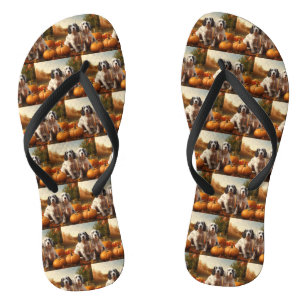 English Setter Puppy Autumn Delight Pumpkin Flip Flops
