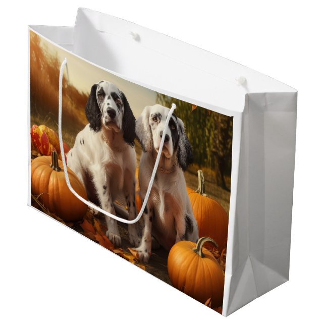 English Setter Puppy Autumn Delight Pumpkin  Large Gift Bag (Front Angled)