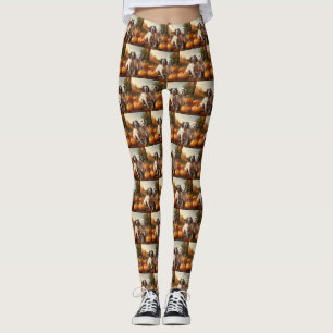 English Setter Puppy Autumn Delight Pumpkin Leggings