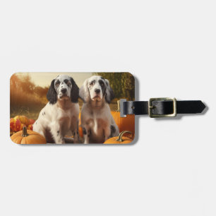 English Setter Puppy Autumn Delight Pumpkin Luggage Tag