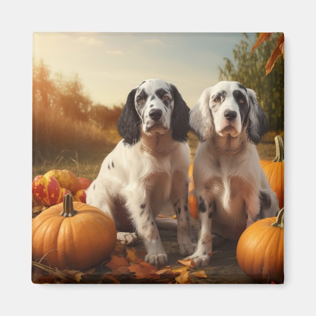 English Setter Puppy Autumn Delight Pumpkin  Magnet (Front)