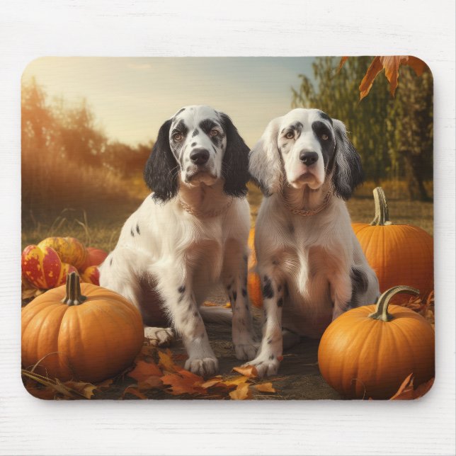 English Setter Puppy Autumn Delight Pumpkin  Mouse Mat (Front)