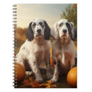 English Setter Puppy Autumn Delight Pumpkin Notebook