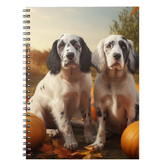 English Setter Puppy Autumn Delight Pumpkin  Notebook (Front)