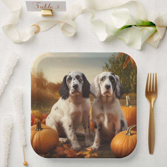 English Setter Puppy Autumn Delight Pumpkin  Paper Plate (Wedding)