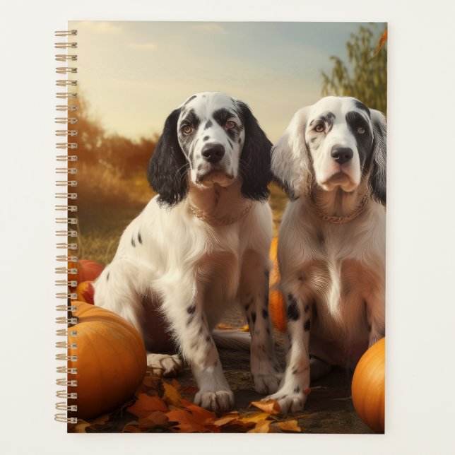 English Setter Puppy Autumn Delight Pumpkin  Planner (Front)