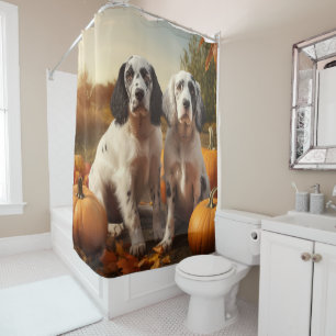 English Setter Puppy Autumn Delight Pumpkin  Shower Curtain