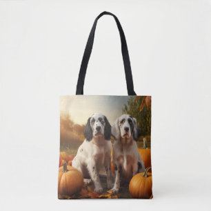 English Setter Puppy Autumn Delight Pumpkin Tote Bag