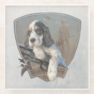 English Setter puppy with a classic shotgun   Glass Coaster