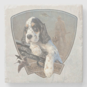 English Setter puppy with a classic shotgun Stone Coaster