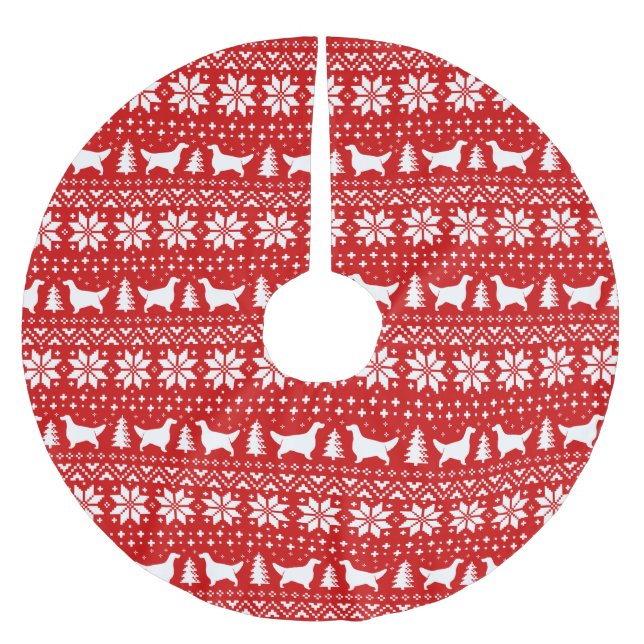 English Setter Silhouettes Christmas Pattern Red Brushed Polyester Tree Skirt (Front)