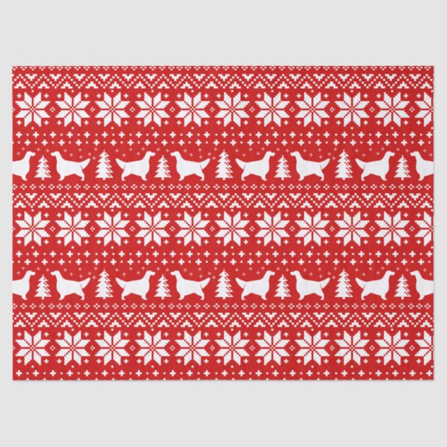 English Setter Silhouettes Christmas Pattern Red Tissue Paper (Front)